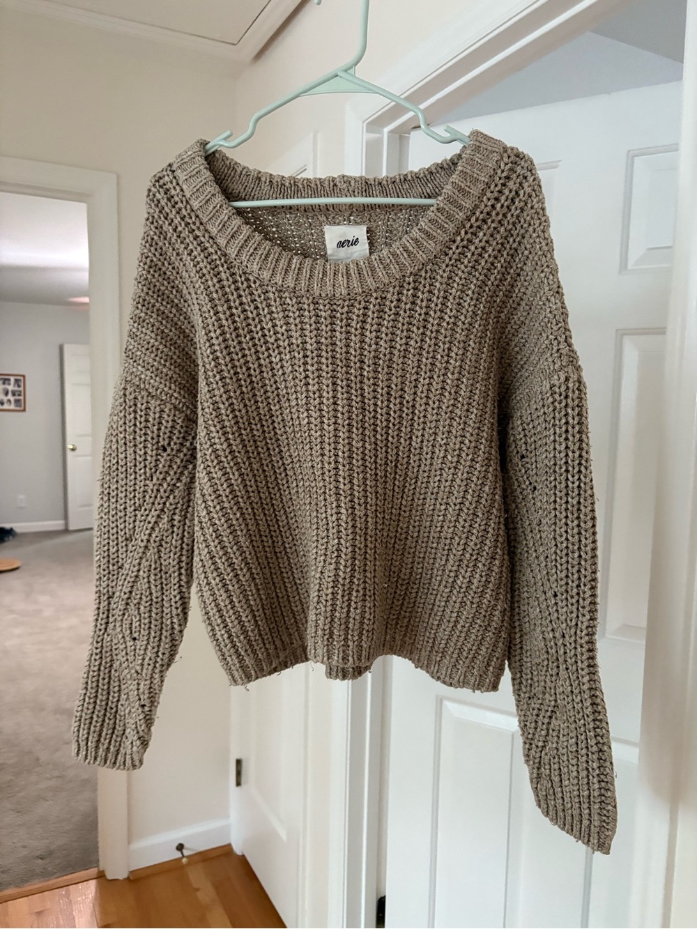 aerie Chunky Taupe Crewneck Sweater